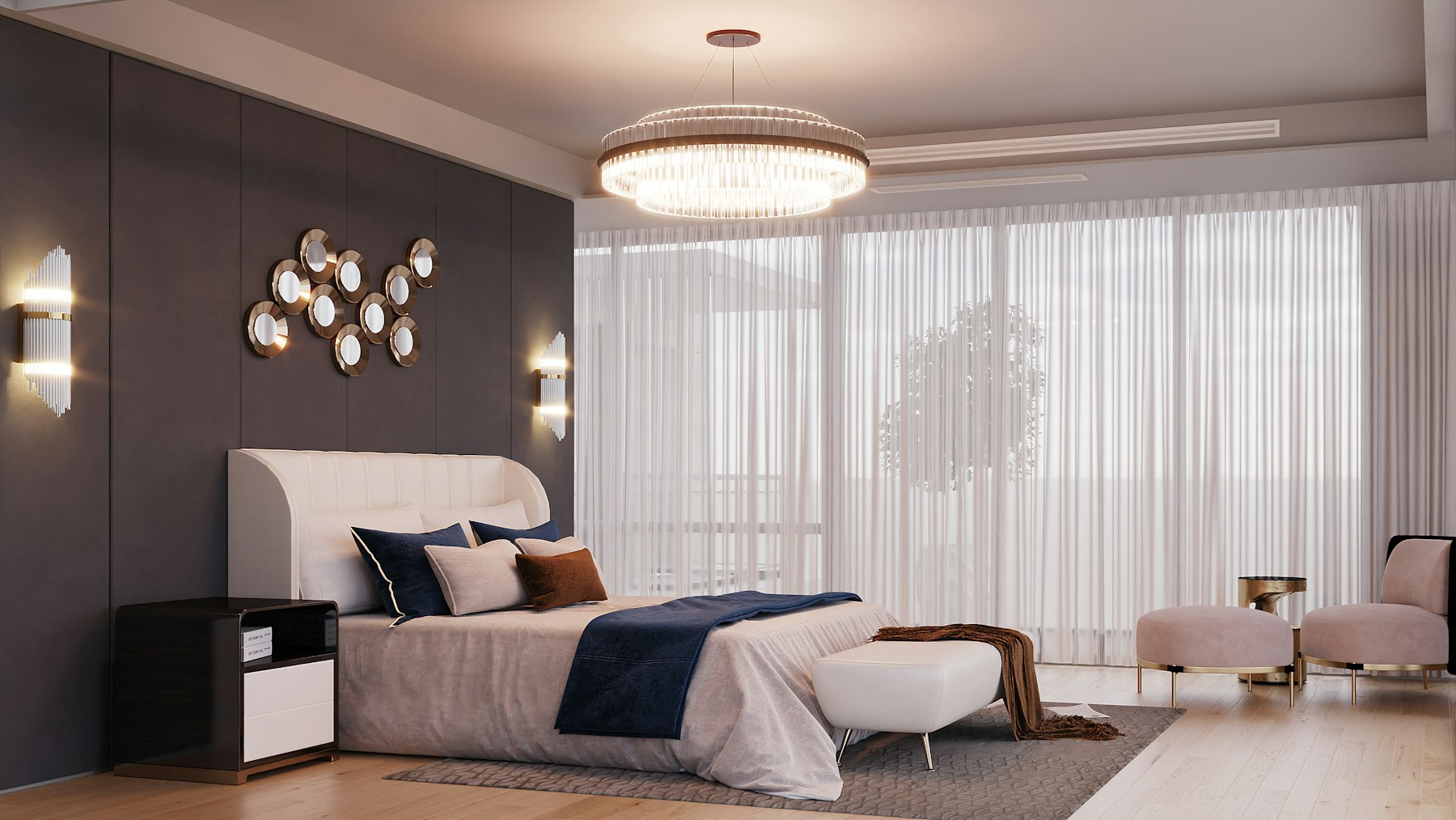 A made bed in pure white linen, soft morning light